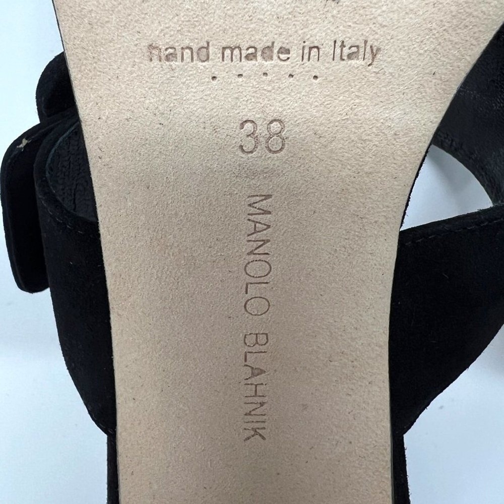 Manolo Blahnik Black Suede Buckle Mules Block Heel 50mm 38 - Picture 7 of 10